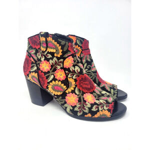 Crown Vintage Frankie Floral Emboidered Open Toe Ankle Bootie Heels Wmn's Sz 9.5